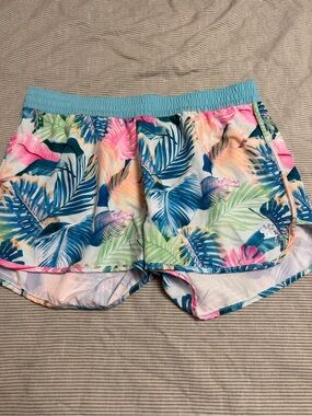Tropical Leaf Women’s Swim Coverup Shorts - Aqua Multi
